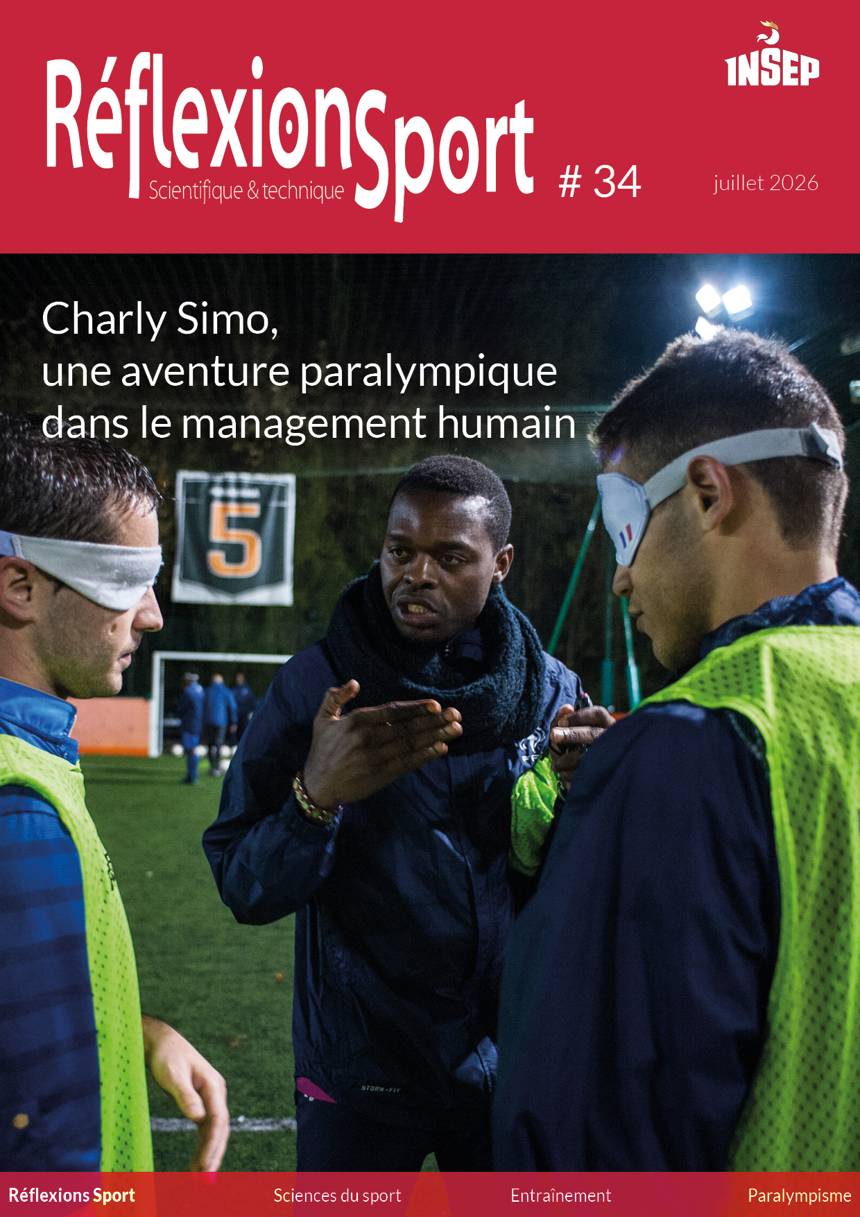 Couverture du numéro 34 de la revue : Charly Simo en entraînement cecifoot.