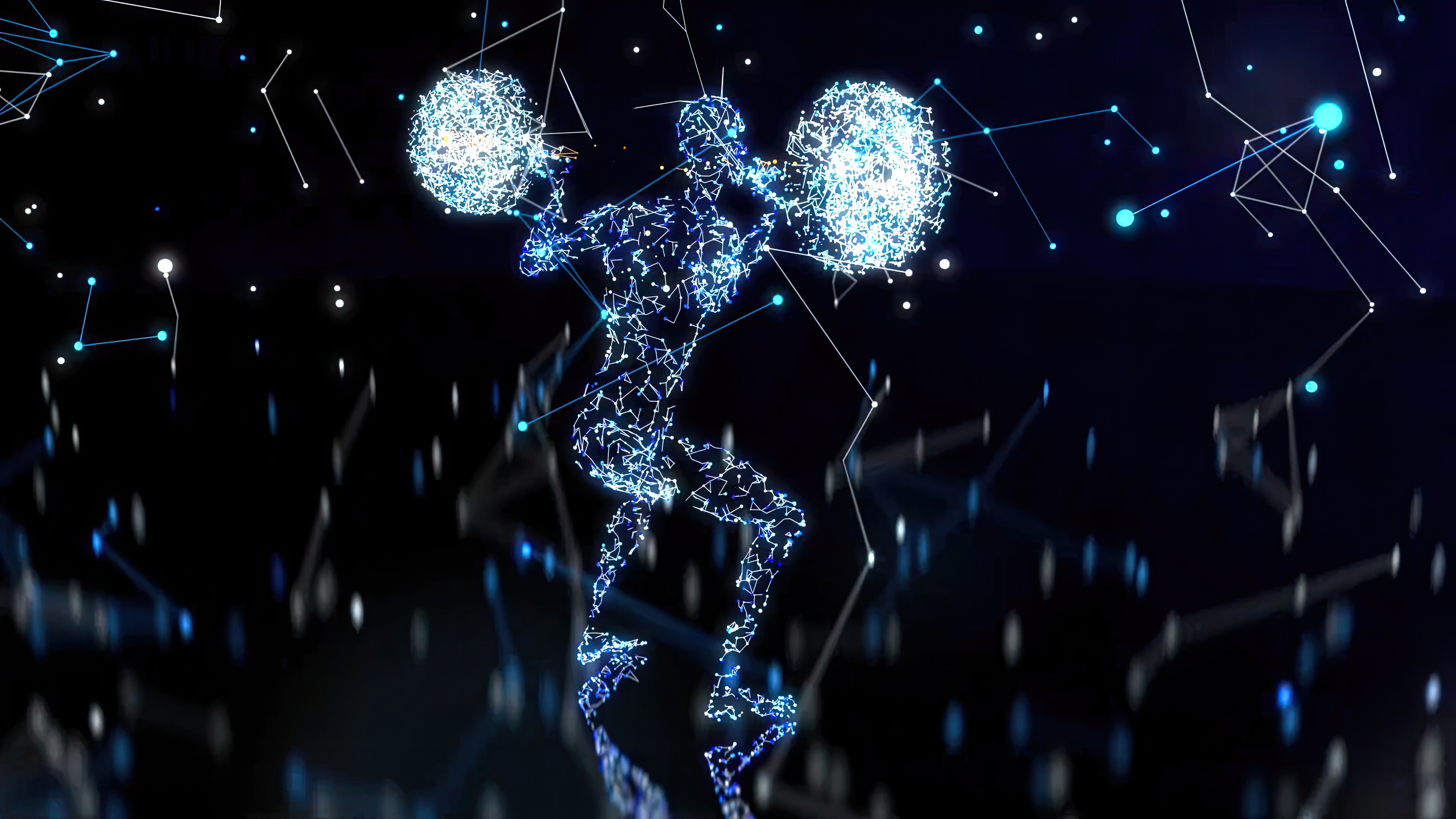 silhouette lumineuse bleue d'un athlète en haltérophilie