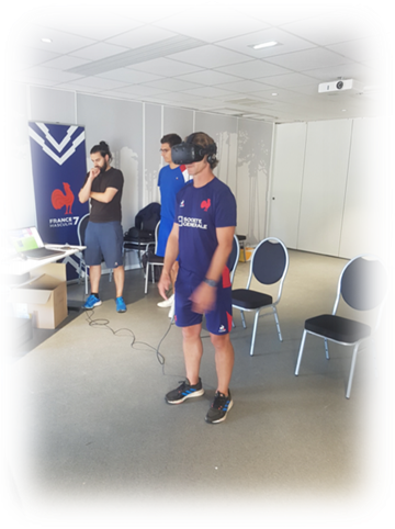 Figure 2 – Illustration de l’environnement virtuel utilisé dans le cadre d’une expérimentation avec l’équipe de France masculine de rugby à 7.