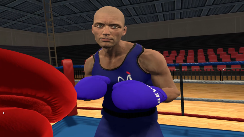 Figure 1 – Le casque de réalité virtuelle permet d’immerger le boxeur ou la boxeuse dans un entraînement contextualisé face à un adversaire virtuel.